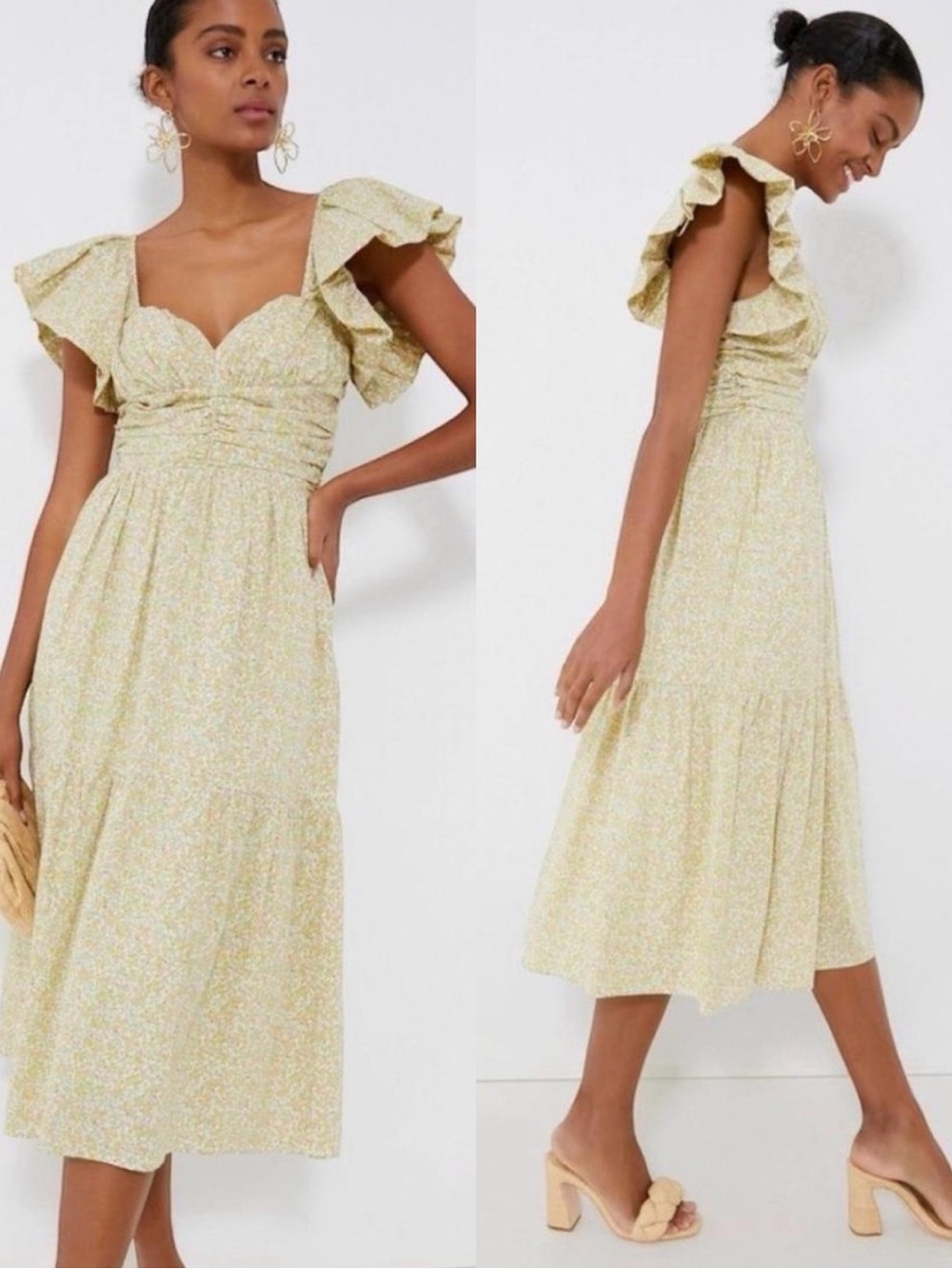 Tuckernuck Hyacinth House Shae Floral Ruffle Midi Dress Sweetheart Ditsy Size L